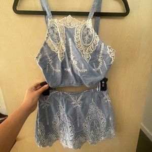 LF Rumor Boutique Blue and Cream Lace